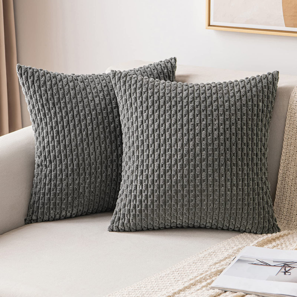 MIULEE Decorative Throw Pillow Covers 18x18 Sage Green Textured Corduroy
