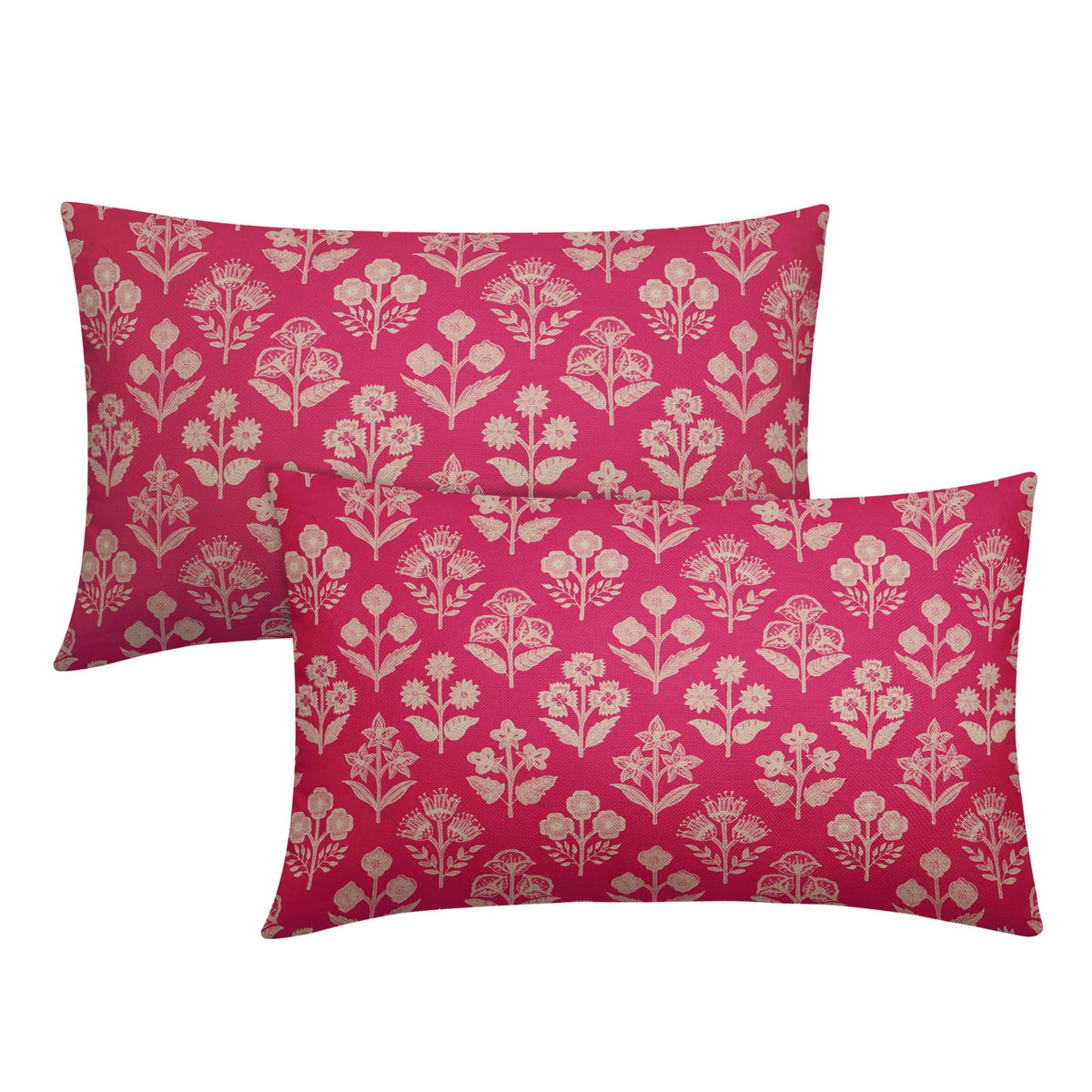 Blue Green Block Print Pillow Covers 18x18 Inch Set of 2, Vintage Floral Spring Decorative Throw Pillow Cases Boho Cushion Covers Rustic Decoration Gift Farmhouse Sofa Couch Bed Decor