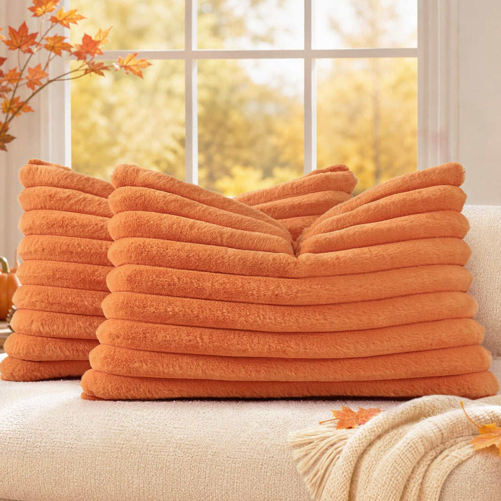 decorUhome Fall Faux Fur Throw Pillow Covers 18x18 Set of 2 Rust