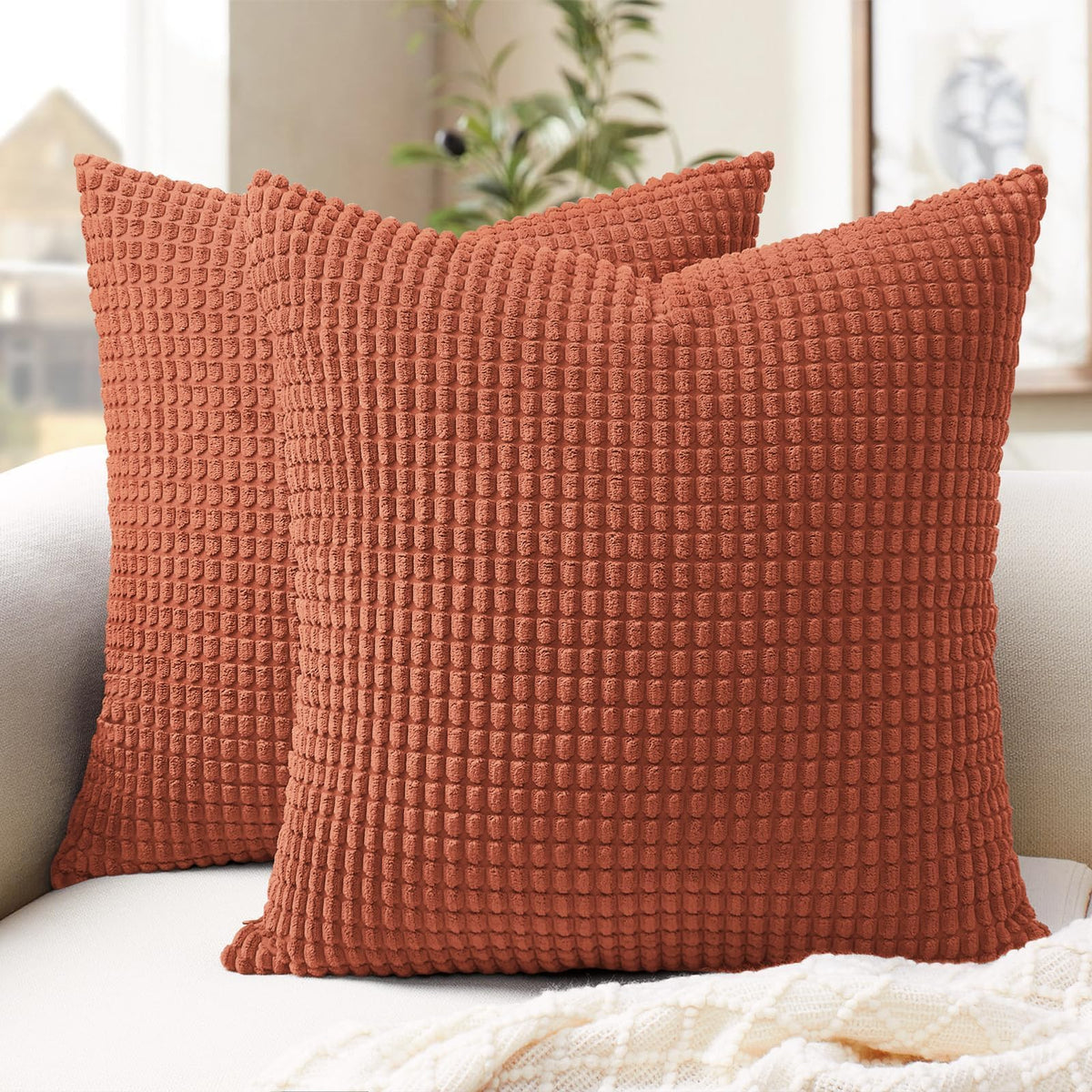 Softalker Corduroy Decorative Throw Pillow Covers 18x18, Set of 2, Beige