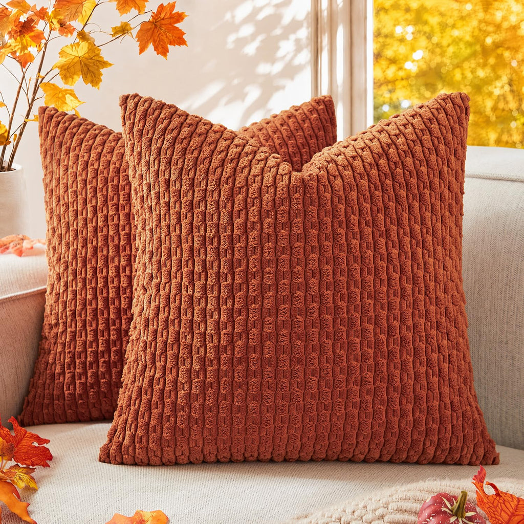 Kevin Textile Soft Corduroy 18x18 Inch Pillow Covers 2 Pack, Sage Green