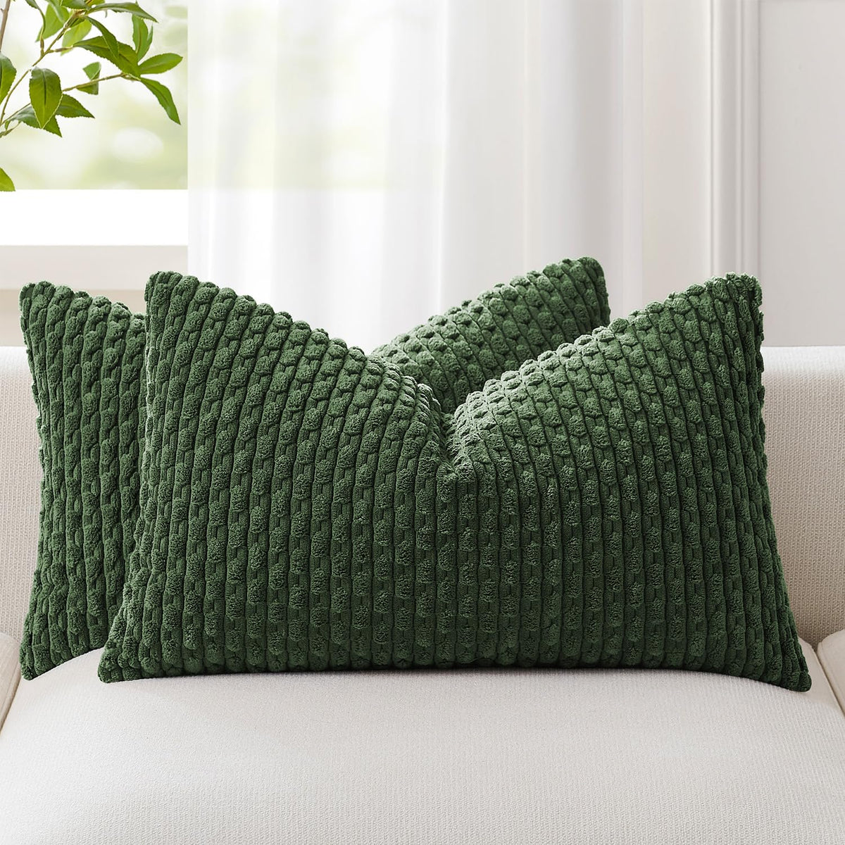 Kevin Textile Soft Corduroy 18x18 Inch Pillow Covers 2 Pack, Sage Green