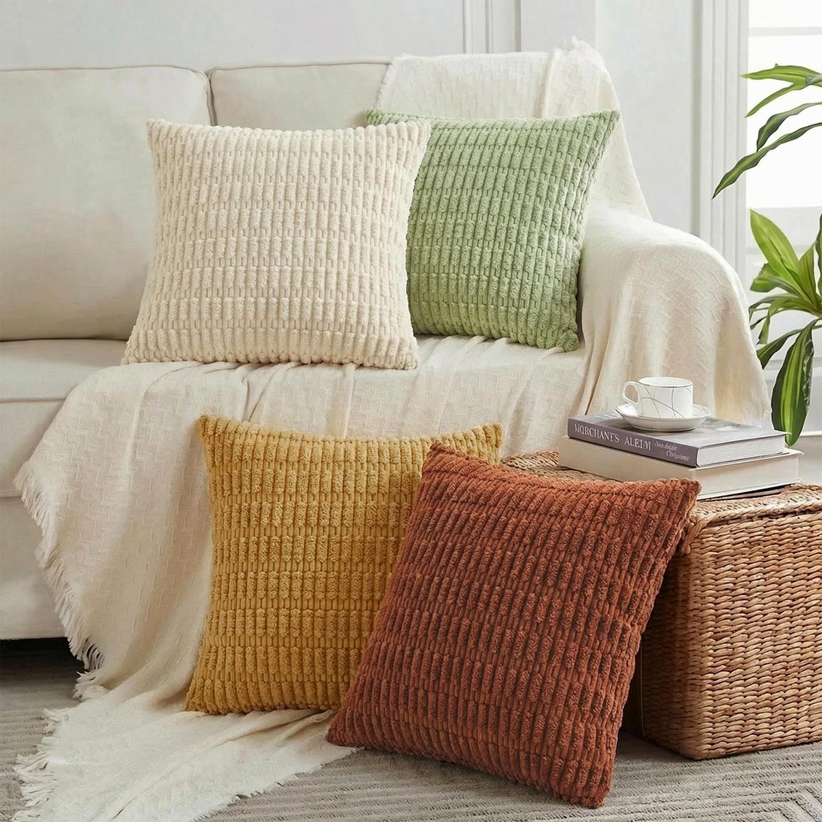 Fancy Homi 4 Packs Decorative Throw Pillow Covers for Living Room Couch Bed, Modern Farmhouse Boho Home Décor Accent Cushion Case, 18" x 18", Neutral