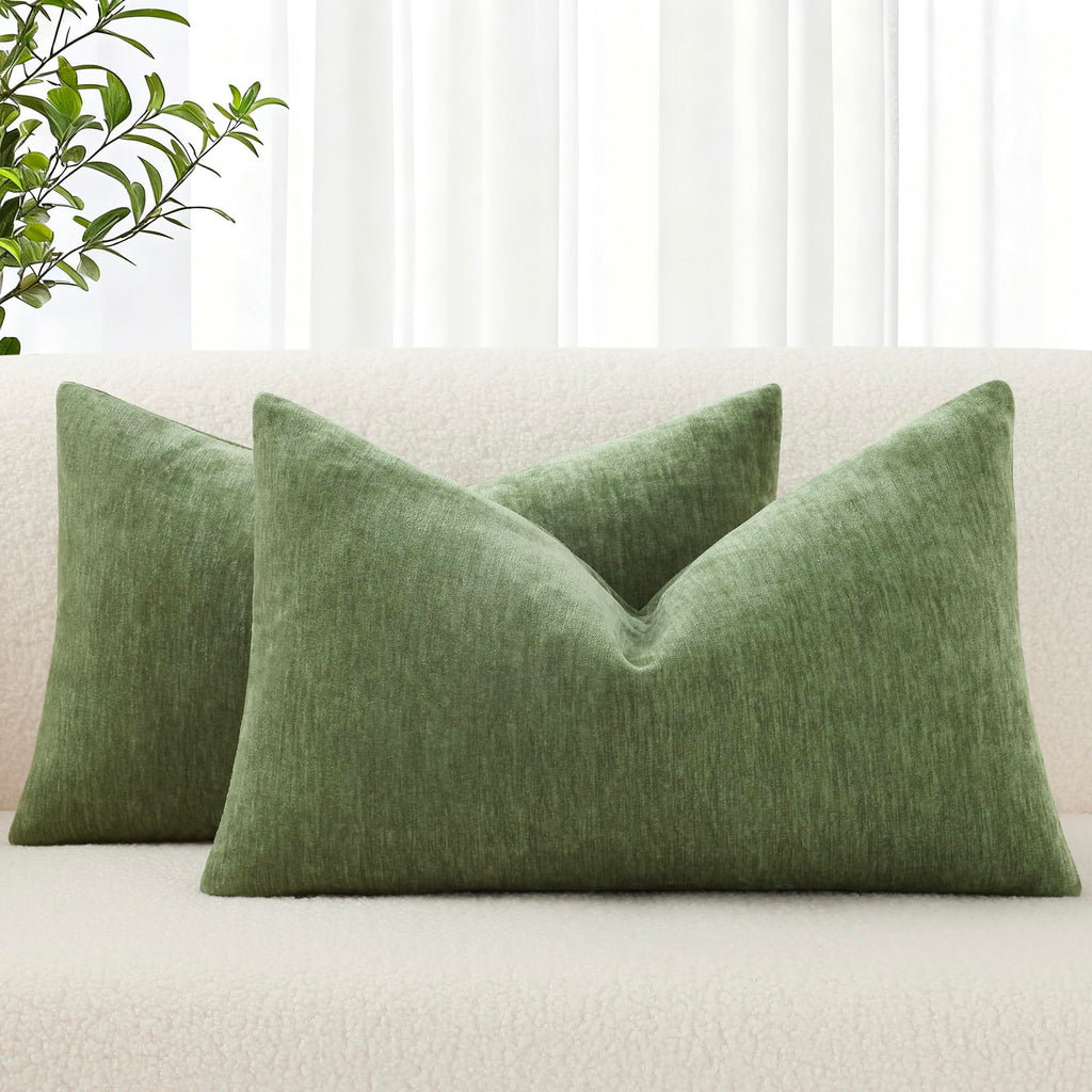 decorUhome Soft Chenille Moss Green Throw Pillow Covers 18X18 Set of 2