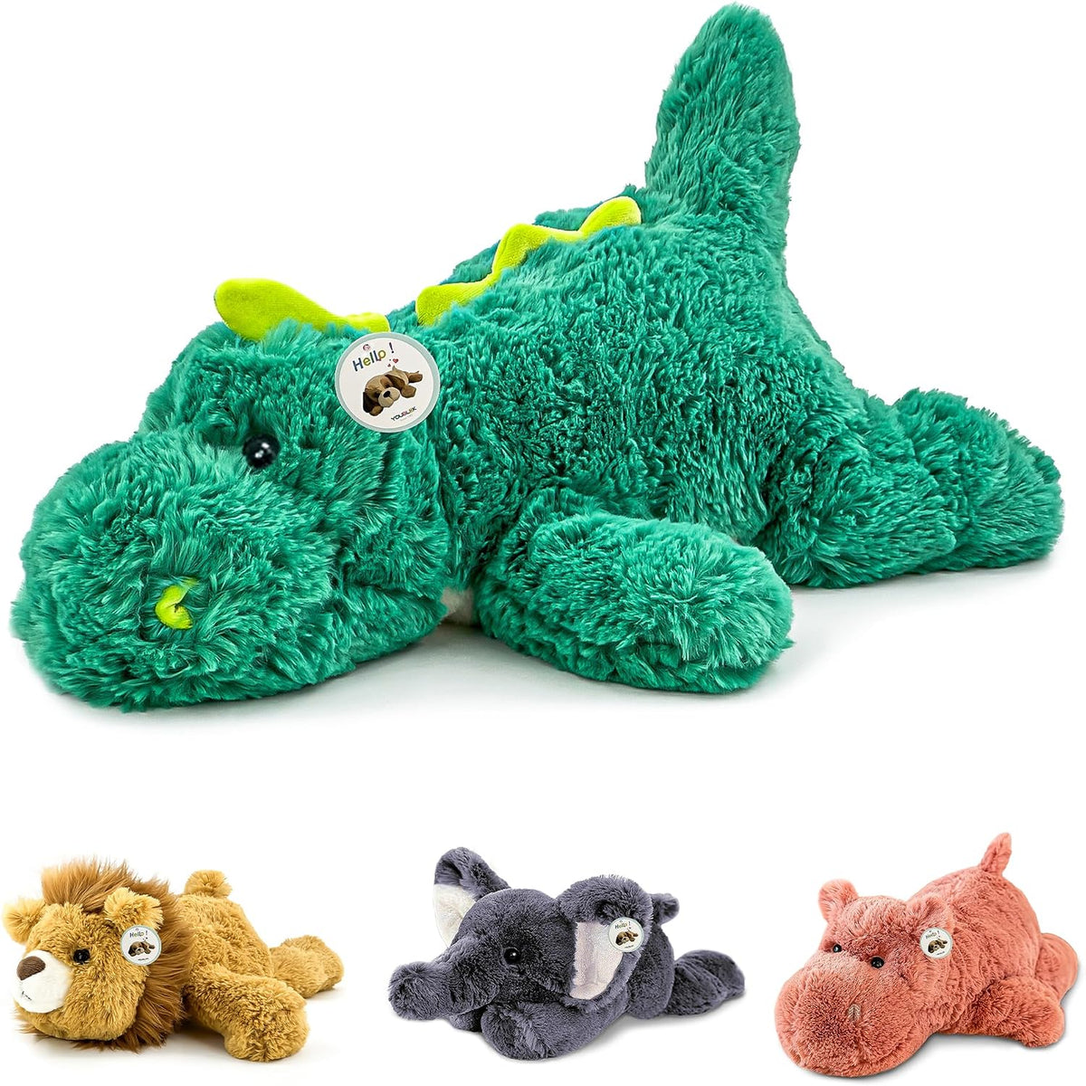 YOUBLEK 16" 2 Lb Green Dinosaur Weighted Stuffed Animals, Plush Pillow Toy