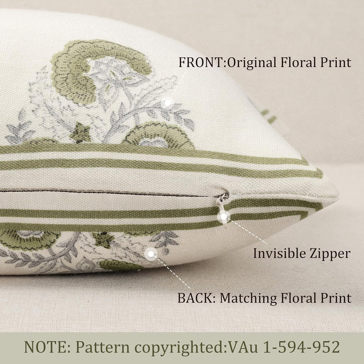 Vintage Floral 14x36 Lumbar Pillow Cover for Bed Pack of 1, Double-Sided Botanical Print Decorative Long Pillowcase Farmhouse Cushion Cover for Sofa Couch Living Bed Room, Sage Green (Cover Only)