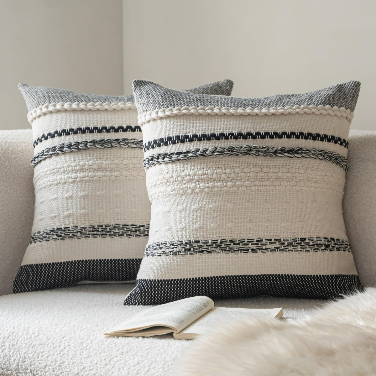 Cethom Boho Throw Pillow Covers 18x18 Inch Set of 2, Blue Textured Decorative Couch Pillow Cases for Farmhouse Home Decor, Accent Cushion Cover for Sofa, Bed, Living Room, Bedroom