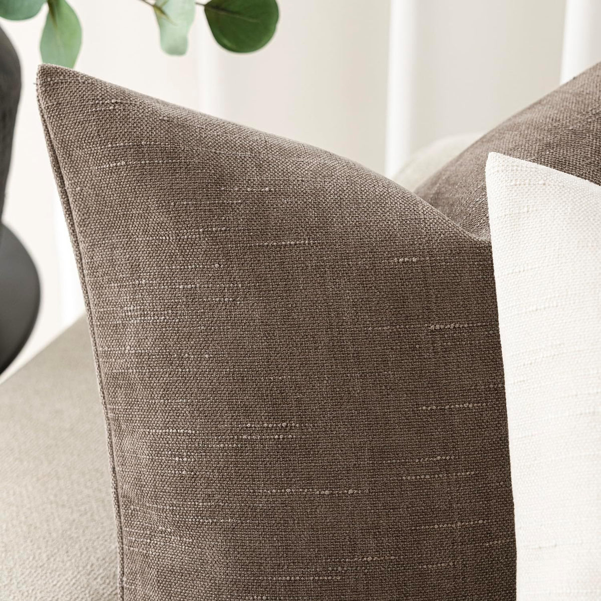 Foindtower Solid Textured Chenille Throw Pillow Covers 20x20 Inch,Taupe