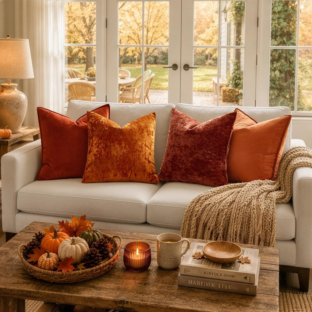 MIULEE Fall Velvet Throw Pillow Covers Burnt Orange 18x18 inch Set of 2