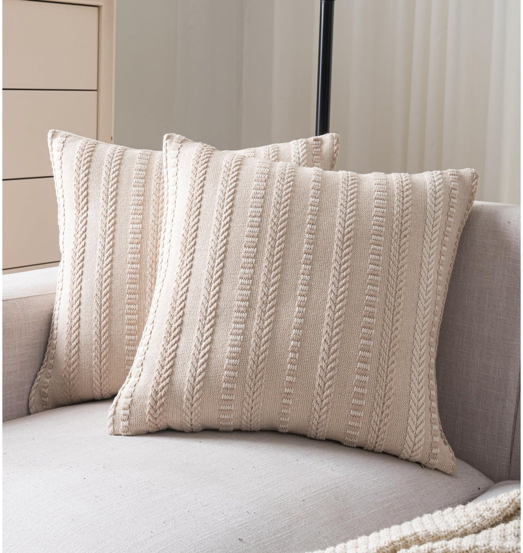 Cethom Boho Throw Pillow Covers 18x18 Inch Set of 2, Farmhouse Decorative Couch Pillow Cases, Navy Blue Accent Pillows of Bed, Sofa Bedroom Living Room Home Decor Cushion Cover