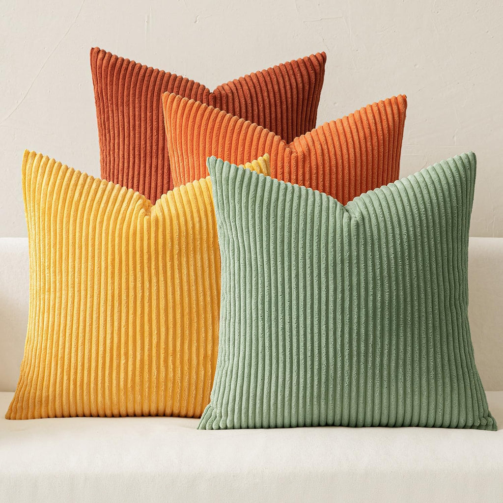 MIULEE Soft Corduroy Decorative Throw Pillow Covers Orange Teal 18x18