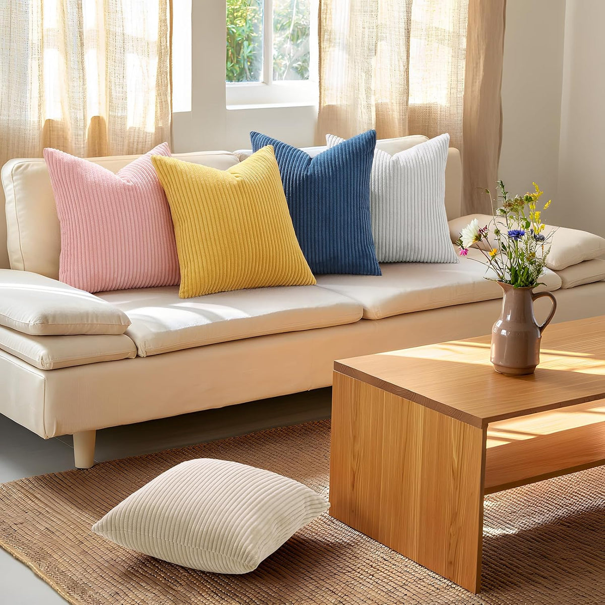 Mecatny Corduroy Fall Throw Pillow Covers 20x20 Set of 2 Mustard Yellow