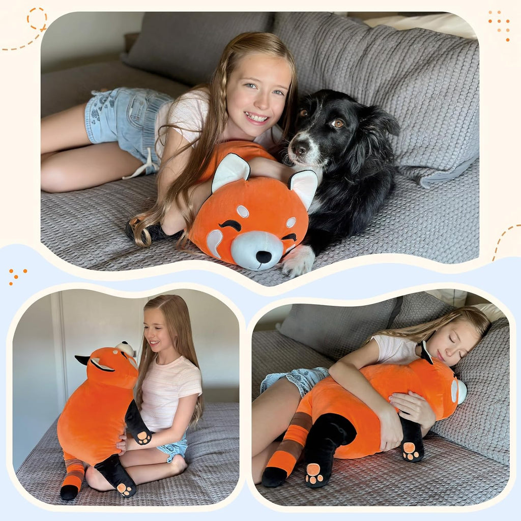 Tezituor 30.5 Inch Red Panda Plush Stuffed Animal Pillow, 2.55 Lbs Heavy Soft Cuddly Hug Pillow Toy for Kids Girls Boys, Cute Birthday Gift for Sleeping and Cuddling