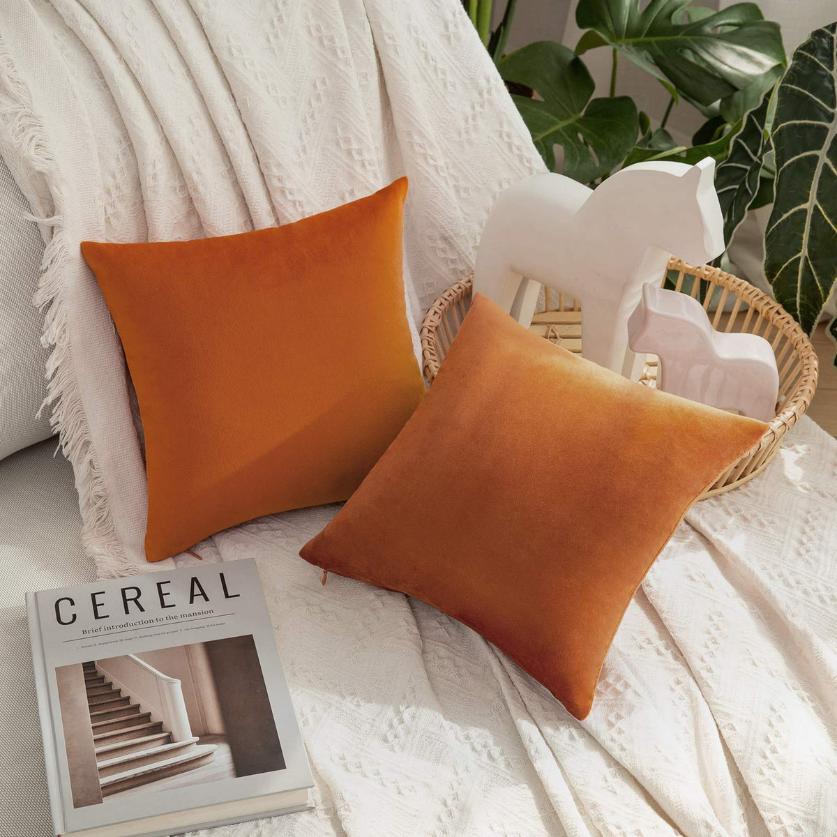 MIULEE Velvet Fall Throw Pillow Covers 20x20 Inch Pack of 2 Burnt Orange