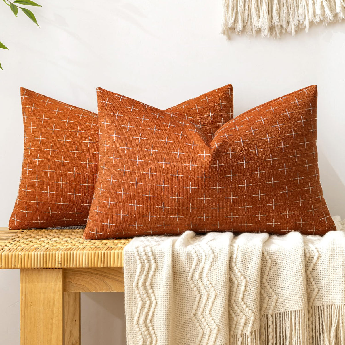 MIULEE Pack of 2 Decorative Vintage Burlap Linen Spring Throw Pillow Covers Modern Farmhouse Pillowcase Rustic Woven Textured Cushion Cover for Sofa Couch Bed 18x18 Inch Olive Green