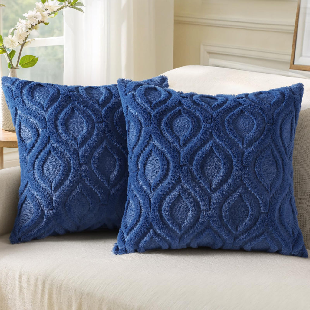 decorUhome Faux Fur Plush Soft Beige Throw Pillow Covers 18x18 Set of 2