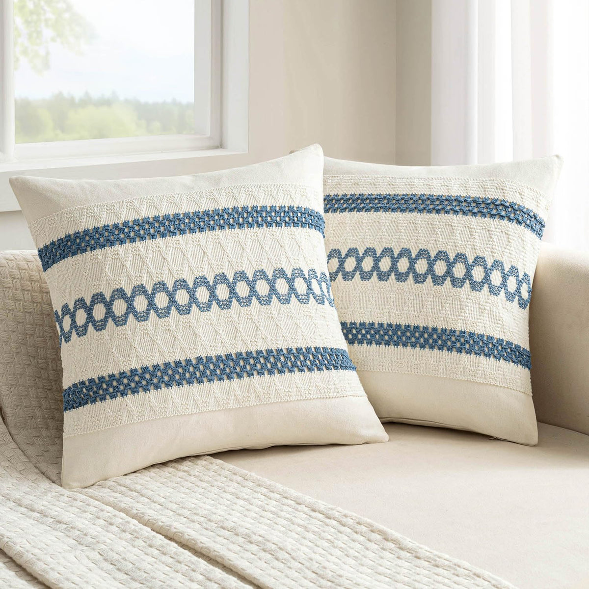 MIULEE Set of 2 Sage Green Boho Decorative Pillow Covers 18x18 Inch
