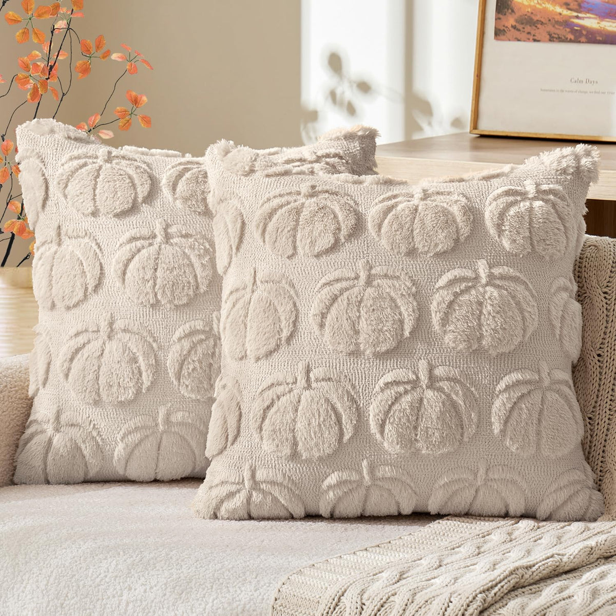 MIULEE Fall Pillow Covers Pumpkin Fall Decor 18x18 Dark Rust