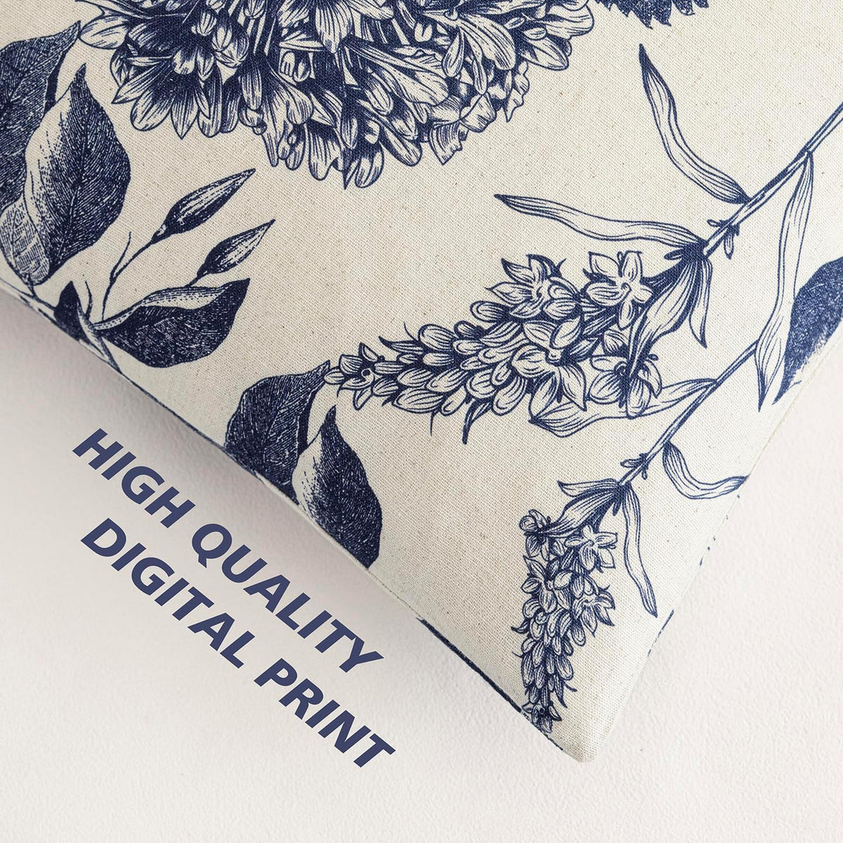 Foindtower Set of 2 Linen Floral Vintage Throw Pillow Covers Neutral Accent Print Decorative Cozy Cushion Covers Farmhouse Boho Home Decor for Sofa Chair Couch Bed Living Room,18×18 Inch,Navy Blue