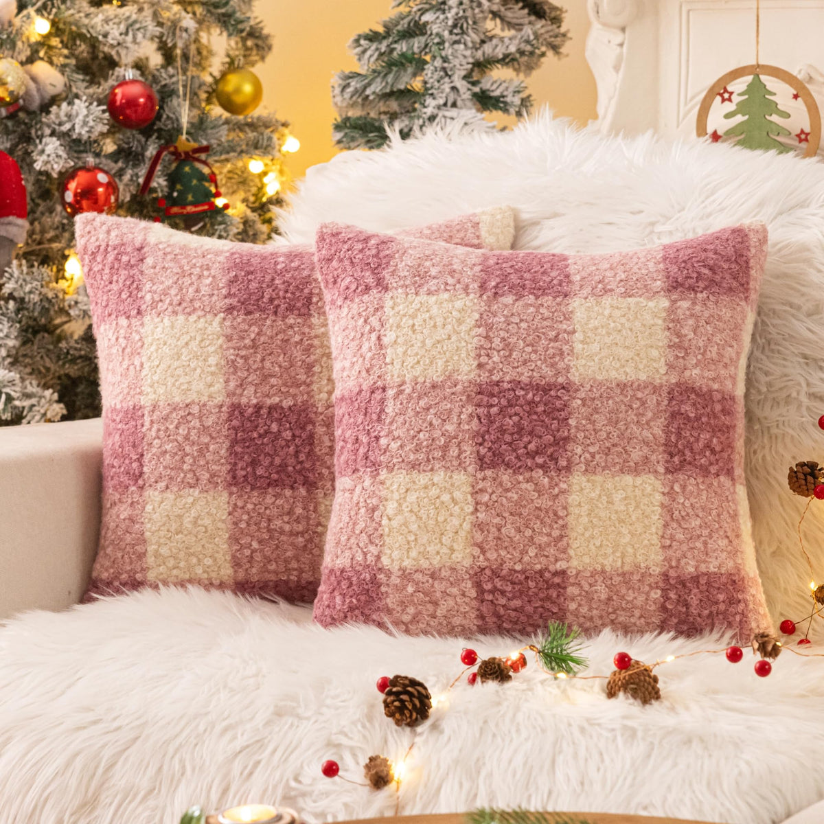 AQOTHES Plaid Fall Throw Pillow Covers Orange 18x18 Inch Set of 2