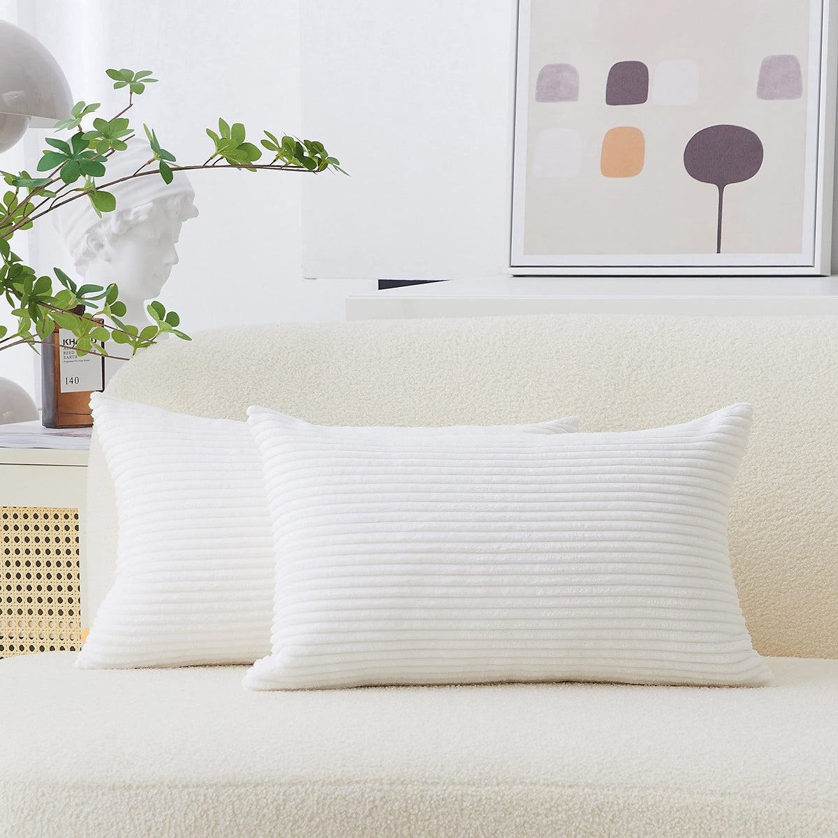 Home Brilliant Yellow Pillow Covers Summer Decorative Set of 2 Striped Corduroy Plush Velvet Throw Pillow Covers for Couch Decor, 18x18 inch, Light Yellow