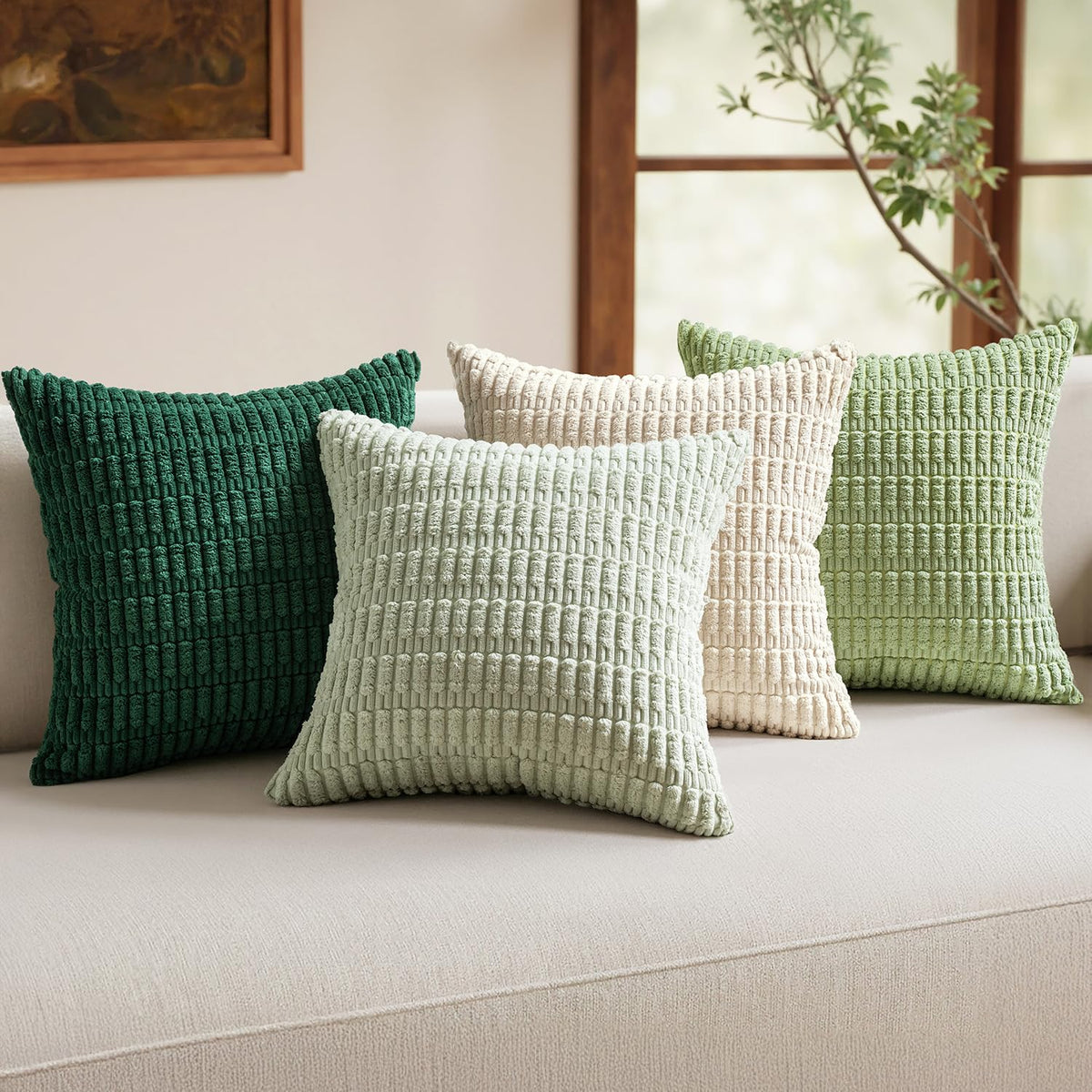 MIULEE Pack of 4 Corduroy Decorative Throw Pillow Covers 18x18 Inch Brown