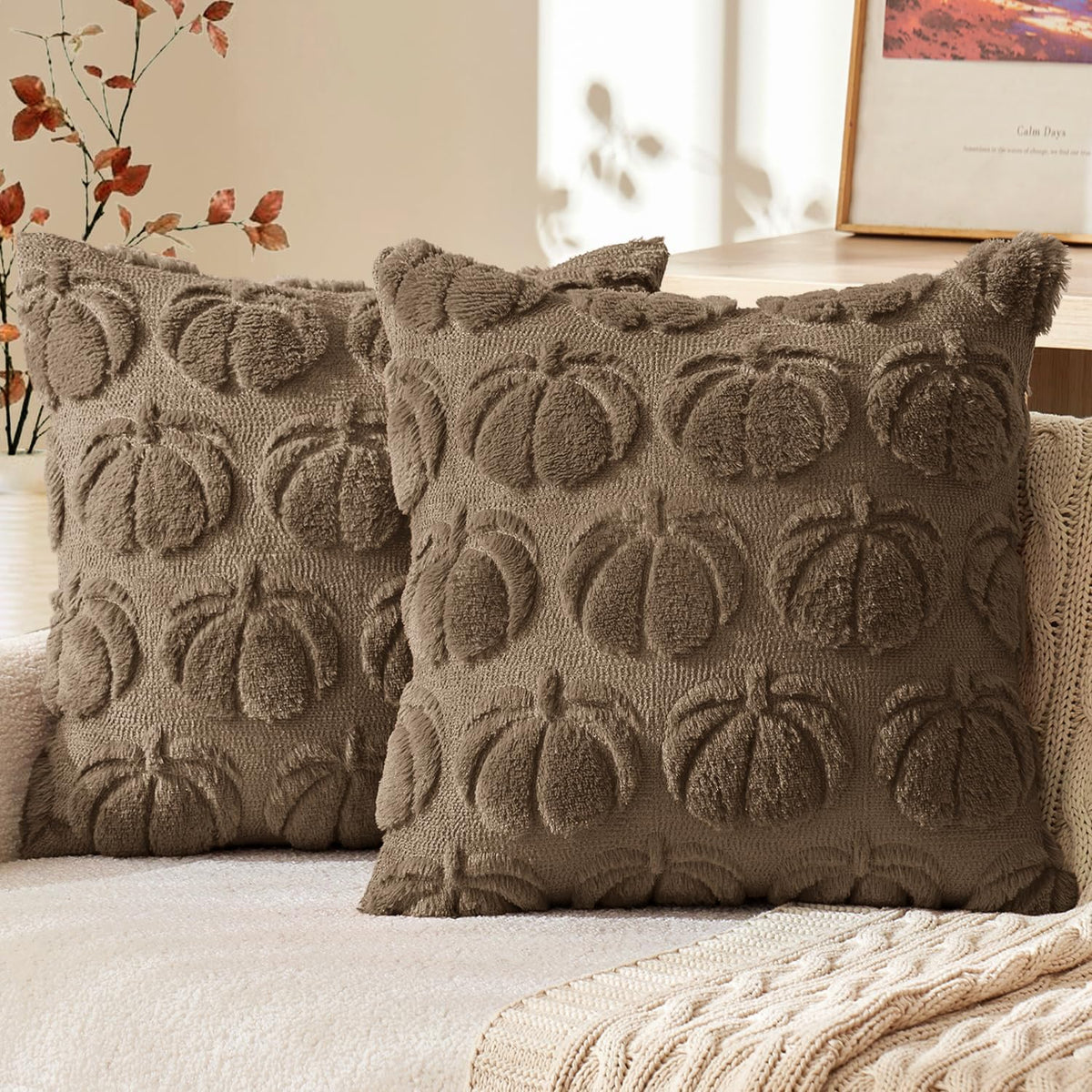 MIULEE Fall Pillow Covers Pumpkin Fall Decor 18x18 Dark Rust