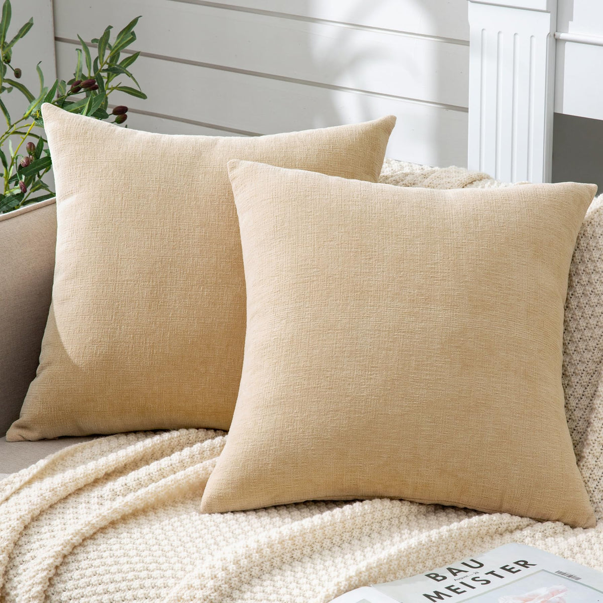 GAWAMAY Lumbar Support Pillow Decorative Rectangle Throw Pillow Covers 12"x20" Inch Set of 2, Soft Chenille Pillowcase for Living Room Bedroom Sofa Couch Cushion Cover Navy Blue 30x50cm (ONLY Covers)