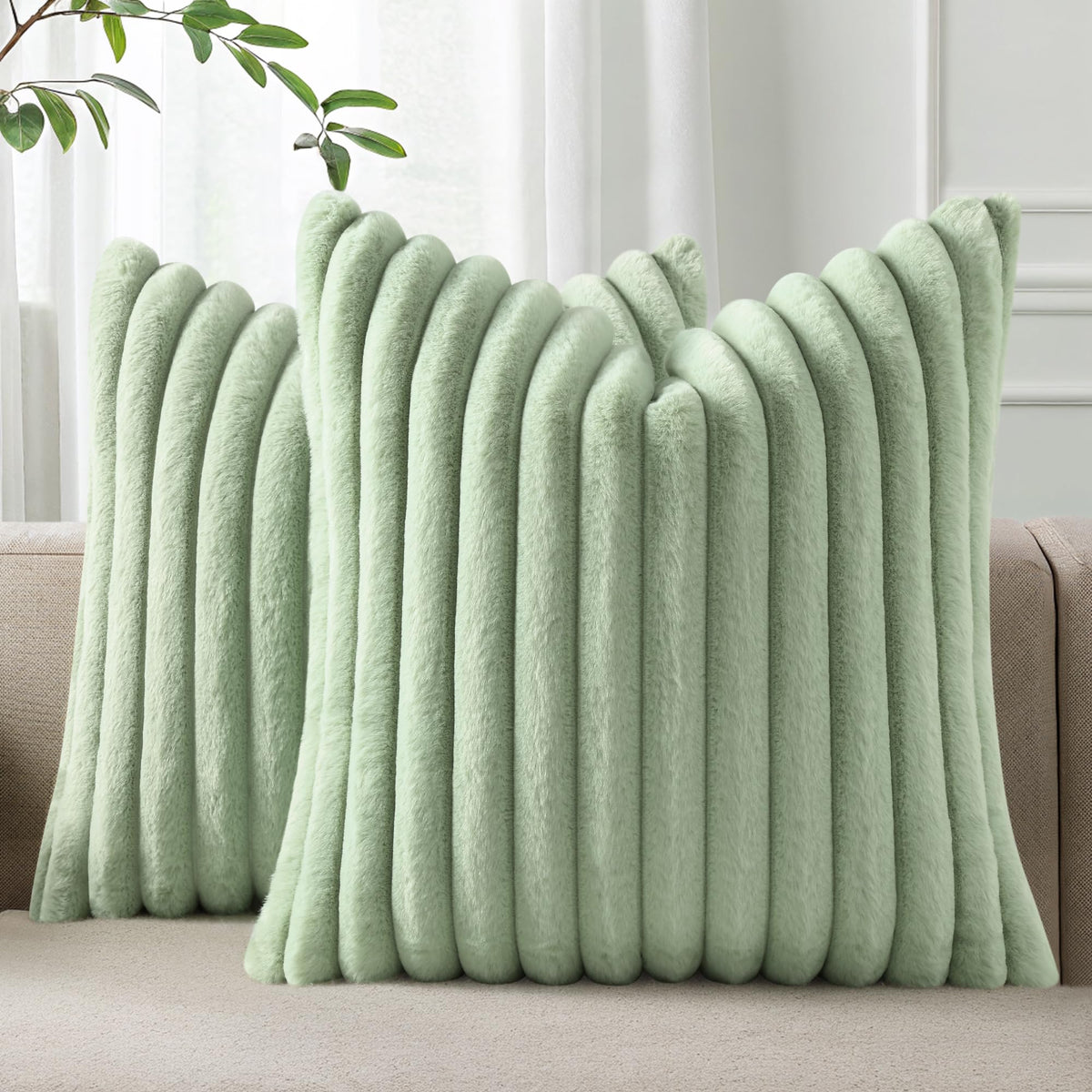 Pallene Faux Fur Decorative Throw Pillow Covers 18x18 Set of 2, Cream White
