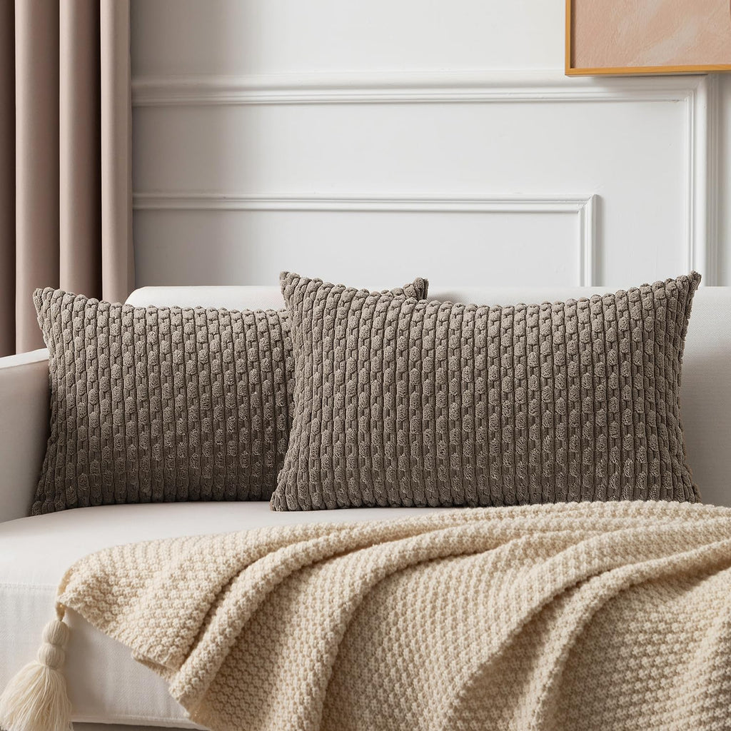 Kevin Textile Soft Corduroy 18x18 Inch Pillow Covers 2 Pack, Sage Green