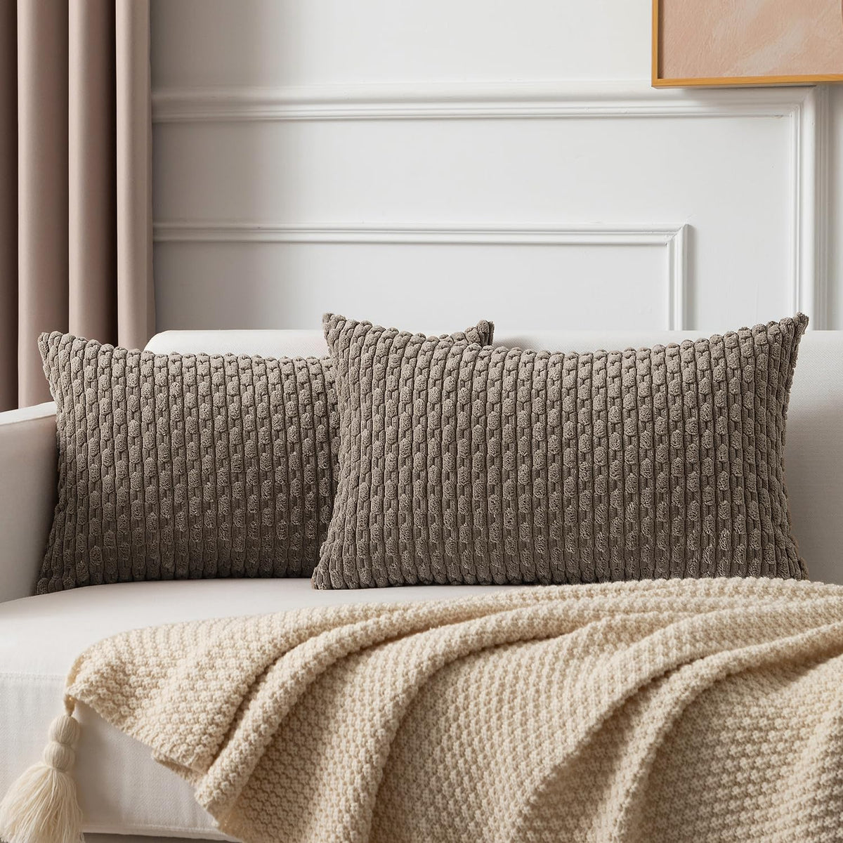 Kevin Textile Soft Corduroy 18x18 Inch Pillow Covers 2 Pack, Sage Green
