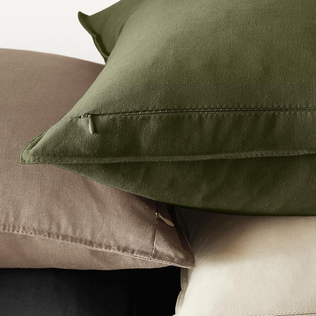 MIULEE Pack of 2 Decorative Linen Pillow Covers 18x18 Inch Olive Green