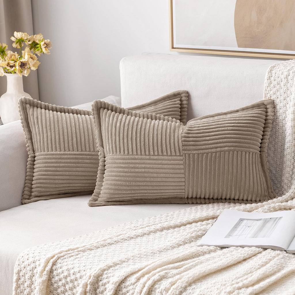 MIULEE Decorative Throw Pillow Covers for Couch 18x18 Inch Beige 2 Pack
