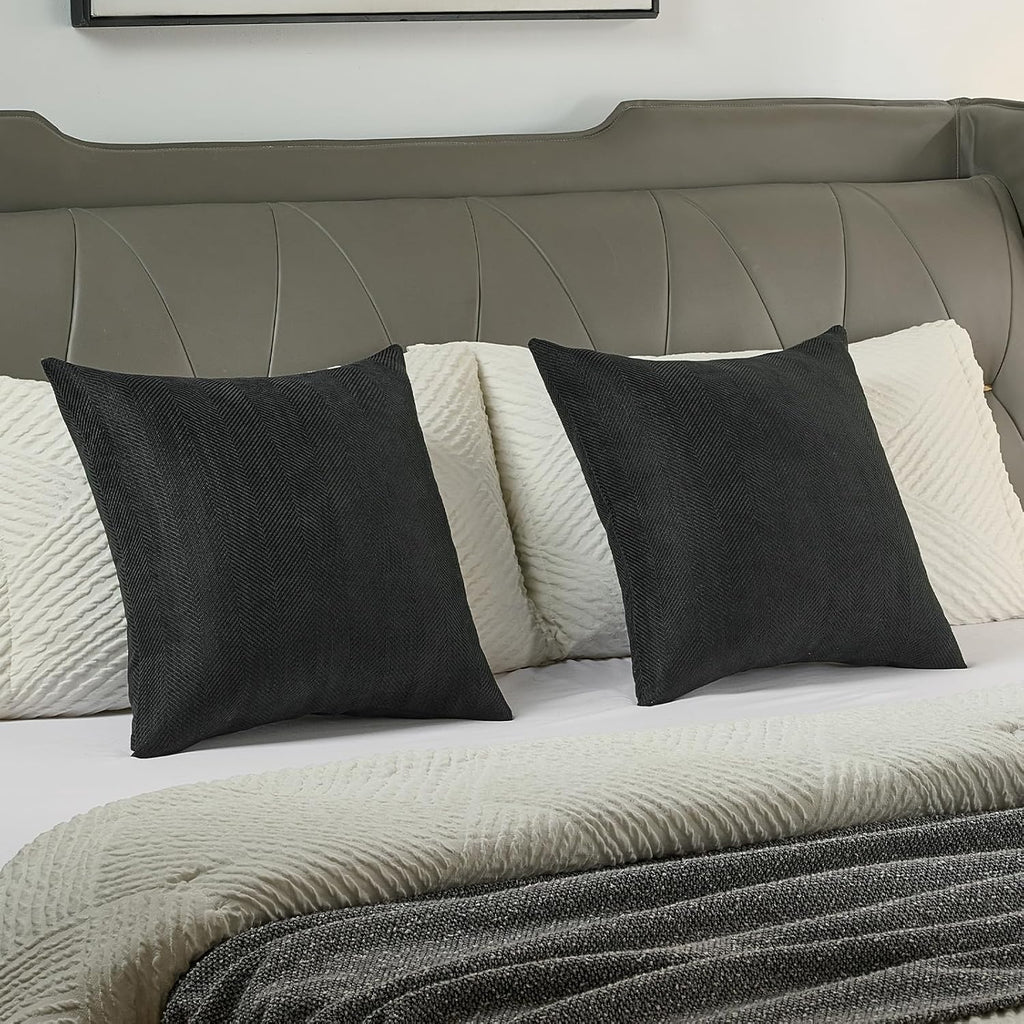 FUTEI Pack of 2 Chenille Throw Pillow Covers 18x18 Inch, Black