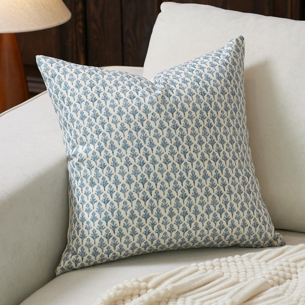 FIOUOVO Floral Pillow Covers 18x18 Pillow Cover Block Print Couch Pillows for Living Room Decorative Neutral Accent Throw Pillow Covers, 1PC, Light Taupe