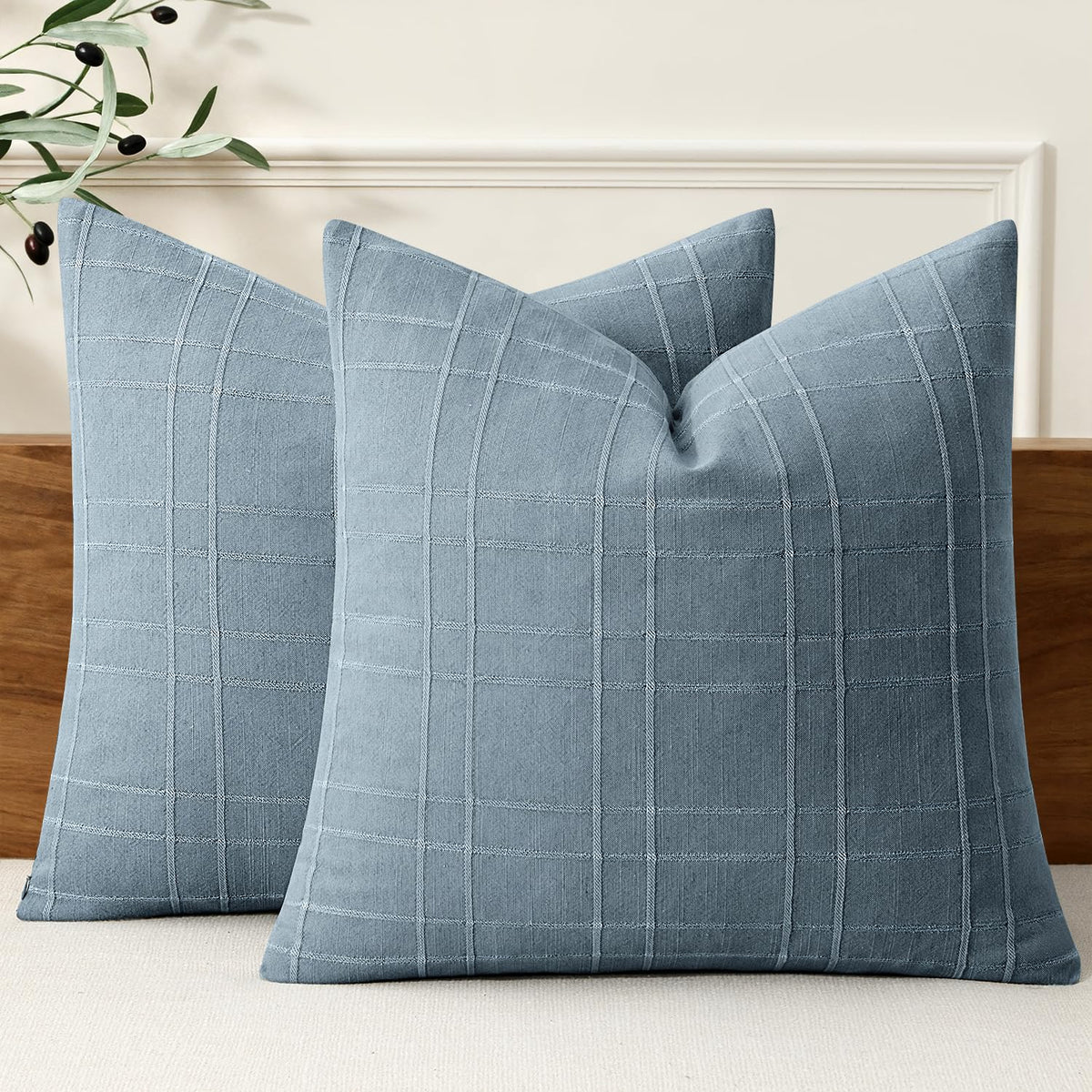 MIULEE Linen Plaid Pillow Covers Decorative 20x20 Natural Beige