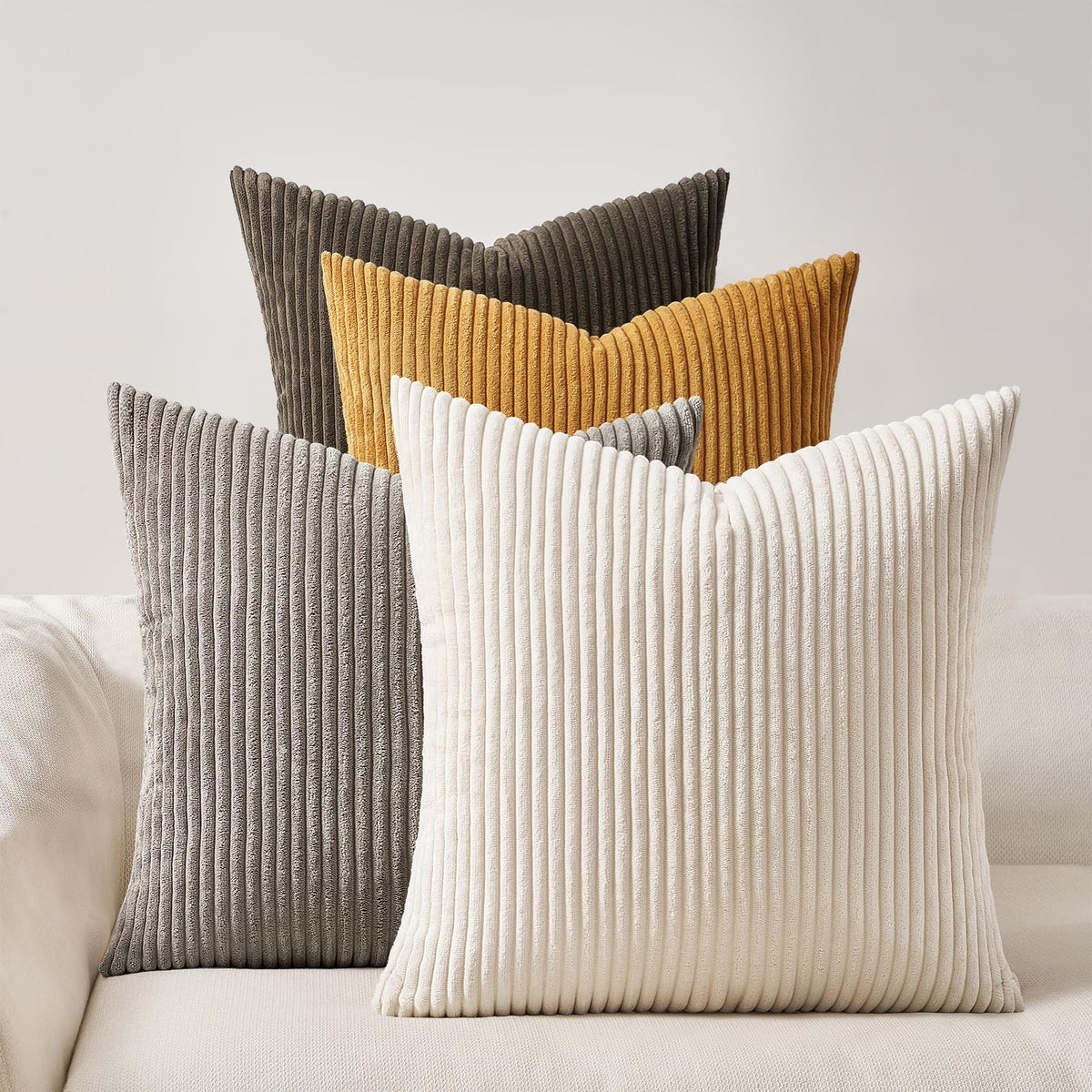 Topfinel Fall Burnt Orange Decorative Throw Pillows Covers 18x18 Inch Set of 4,Yellow Green Gradient Series Corduroy Striped Square Pillow Case,Western Modern Cushion Cover for Couch Sofa Bedroom