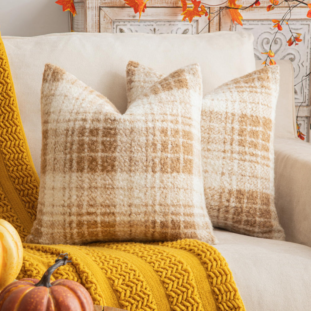 AQOTHES Plaid Fall Throw Pillow Covers Orange 18x18 Inch Set of 2