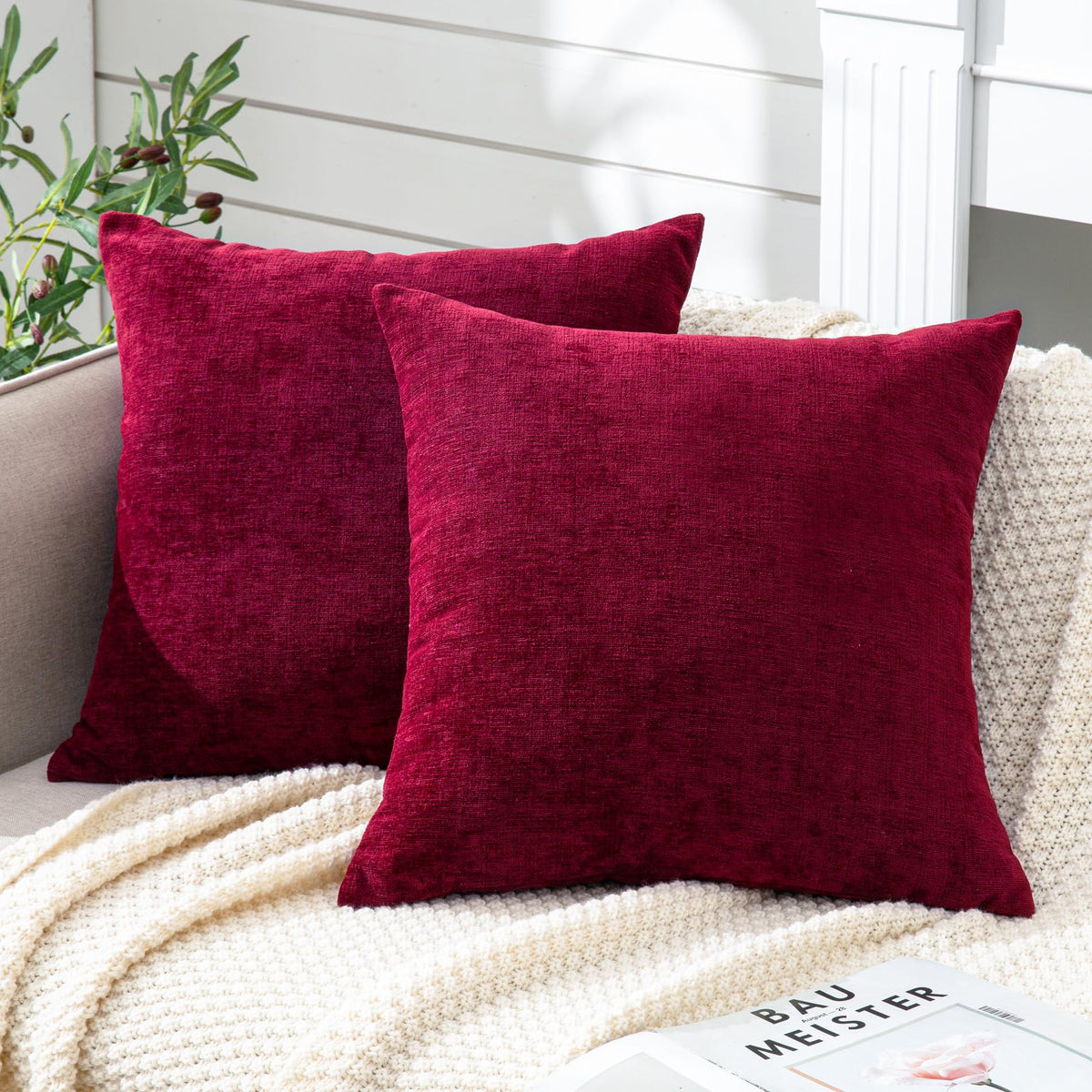 GAWAMAY Decorative Square Throw Pillow Covers 18"x18" Inch Set of 2, Super Soft Chenille Pillows Cover Fall Pillowcase for Living Room Bedroom Sofa Couch Cushion Cover Navy Blue 45x45cm (Only Covers)