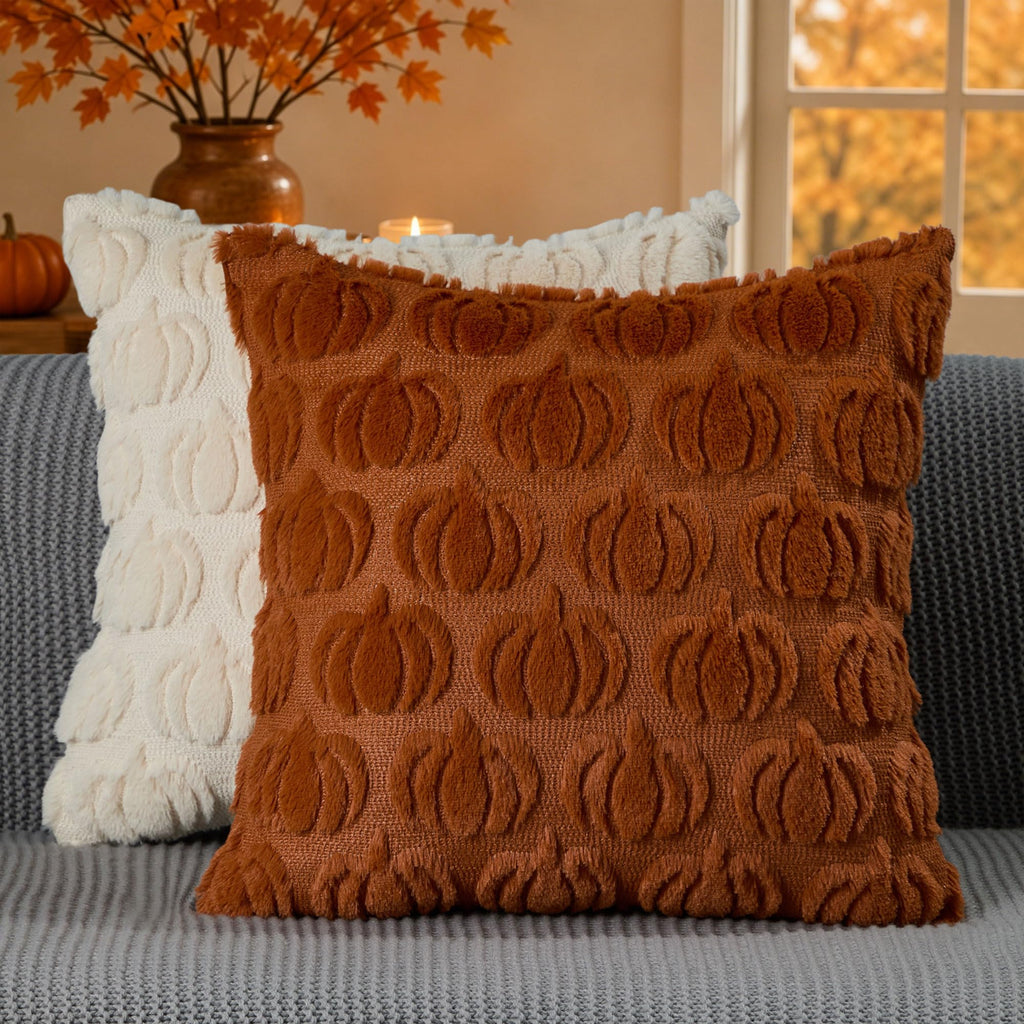 DFXSZ Fall Pillow Covers 18x18 2Pcs Rust Pumpkin Fall Decorations for Home