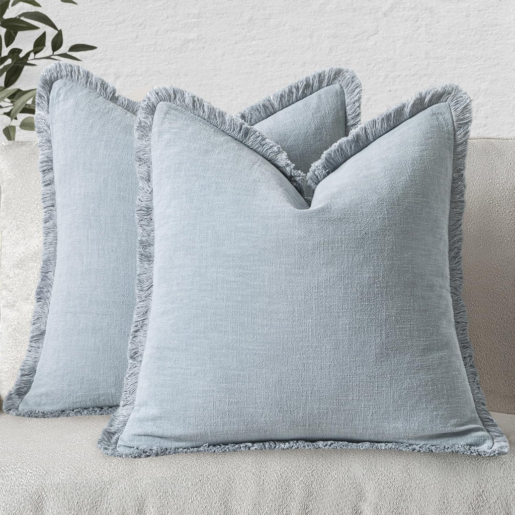 MIULEE Linen Fringe Decorative Throw Pillow Covers Natural Beige 20x20