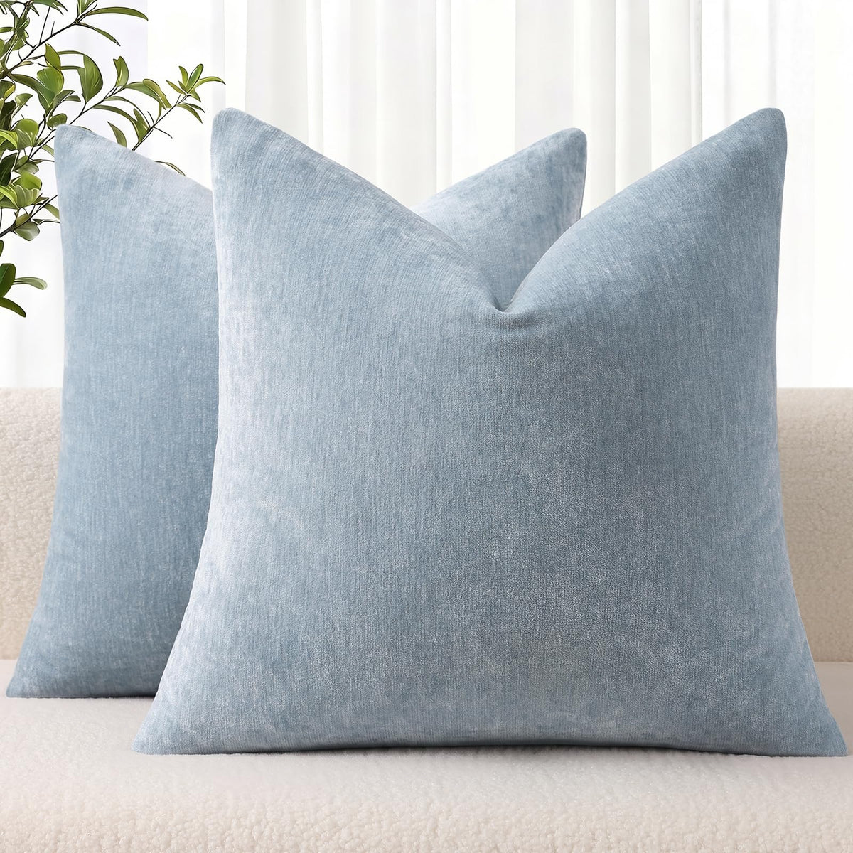 decorUhome Soft Chenille Moss Green Throw Pillow Covers 18X18 Set of 2
