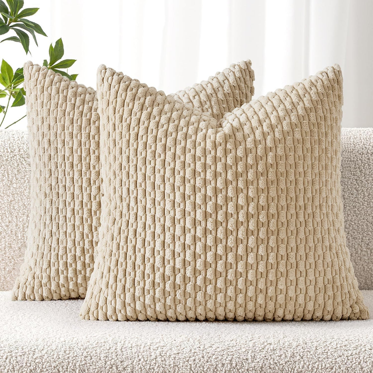 MIULEE Decorative Throw Pillow Covers 20x20 Cream White Textured Corduroy