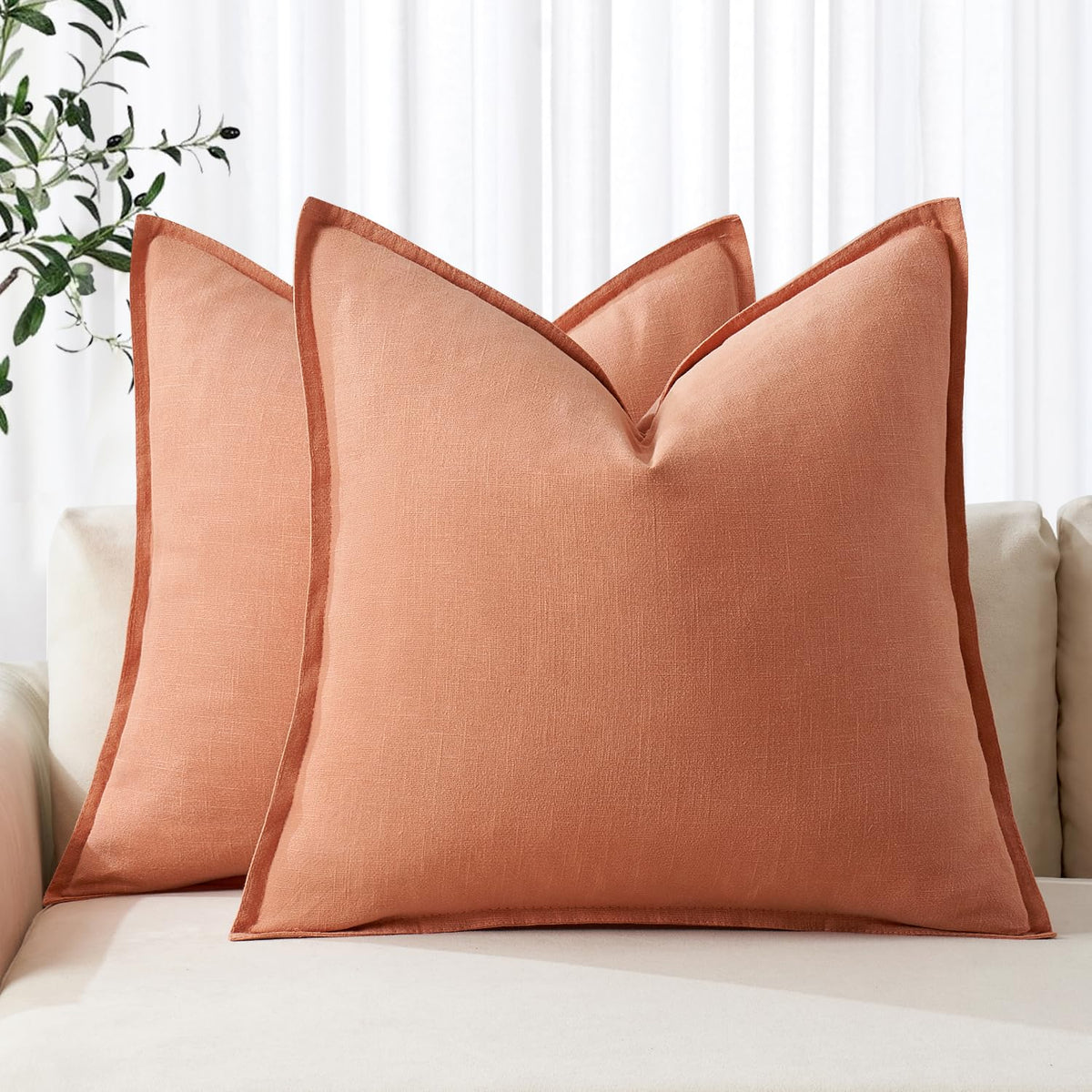 MIULEE Decorative Linen Euro Sham Pillow Covers 22x22 Inch Natural Beige