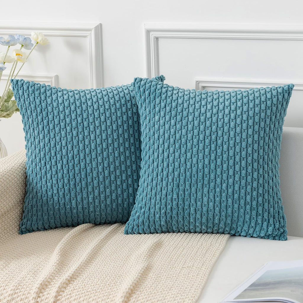 Kevin Textile Soft Corduroy 18x18 Inch Pillow Covers 2 Pack, Sage Green