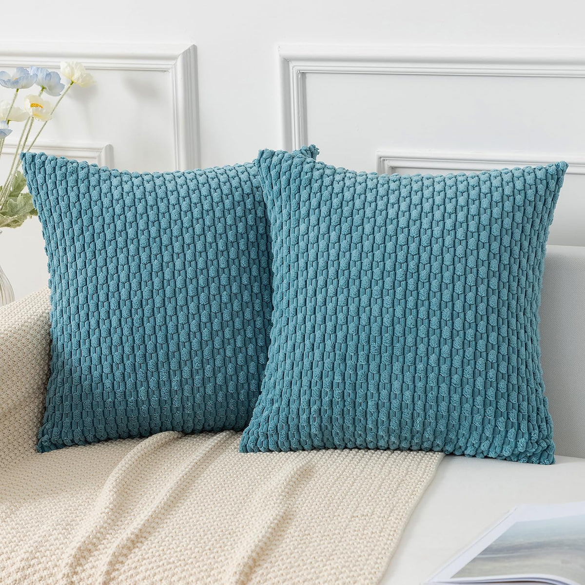 Kevin Textile Soft Corduroy 18x18 Inch Pillow Covers 2 Pack, Sage Green