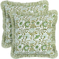 CPC Block Print Ruffle Throw Pillow Cover Emerald Green 20"x20", Pack of 2