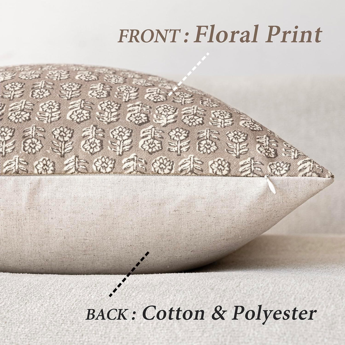 Foindtower Decorative Floral Print Throw Pillow Covers 20×20 Inch,Tan Taupe