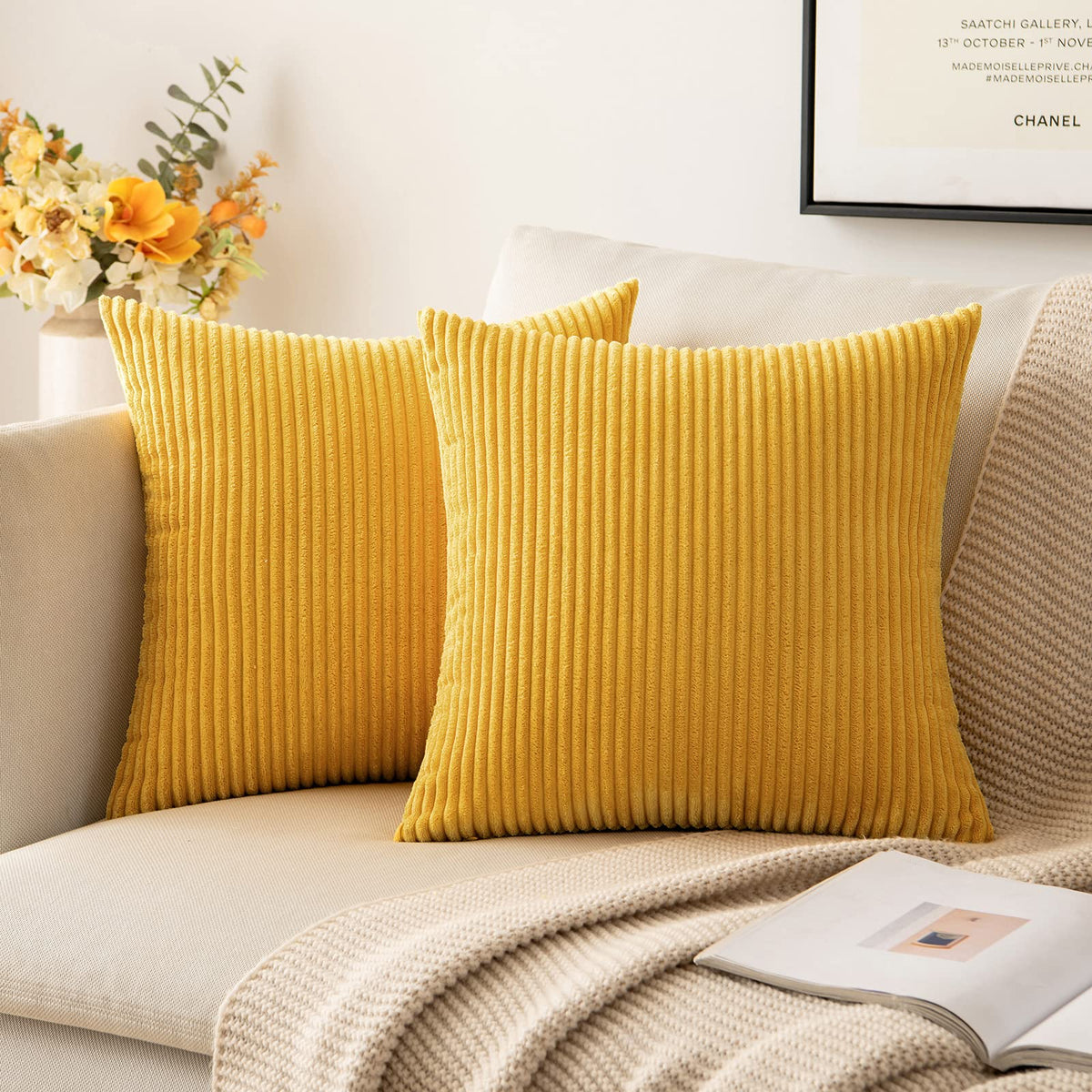 MIULEE Fall Decorative Corduroy Throw Pillow Covers Set of 2 20x20 Orange