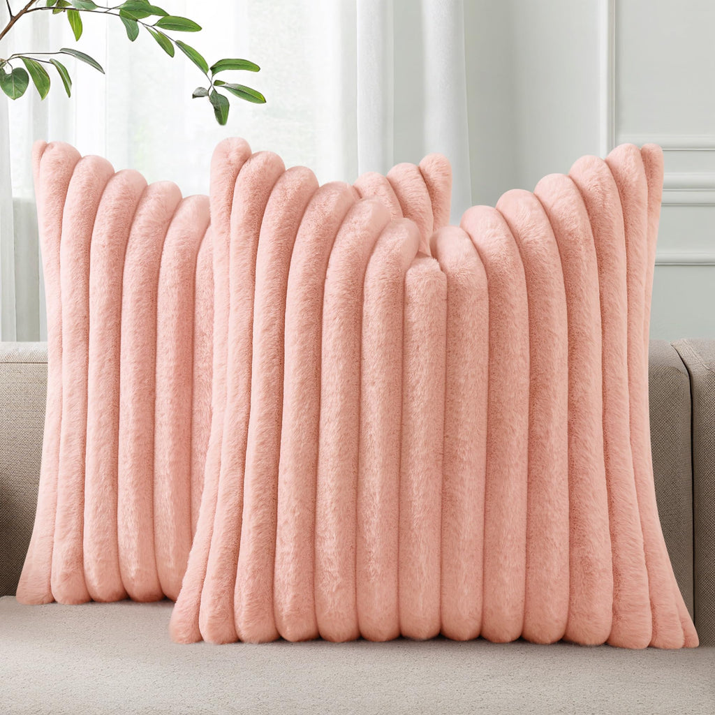 Pallene Faux Fur Decorative Throw Pillow Covers 18x18 Set of 2, Cream White